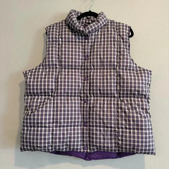 Lands End Puffer Vest Down Feathers Check Pattern XL - Picture 1 of 8